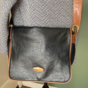 Capezio Black leather brown trim flap casual work shoulder bag